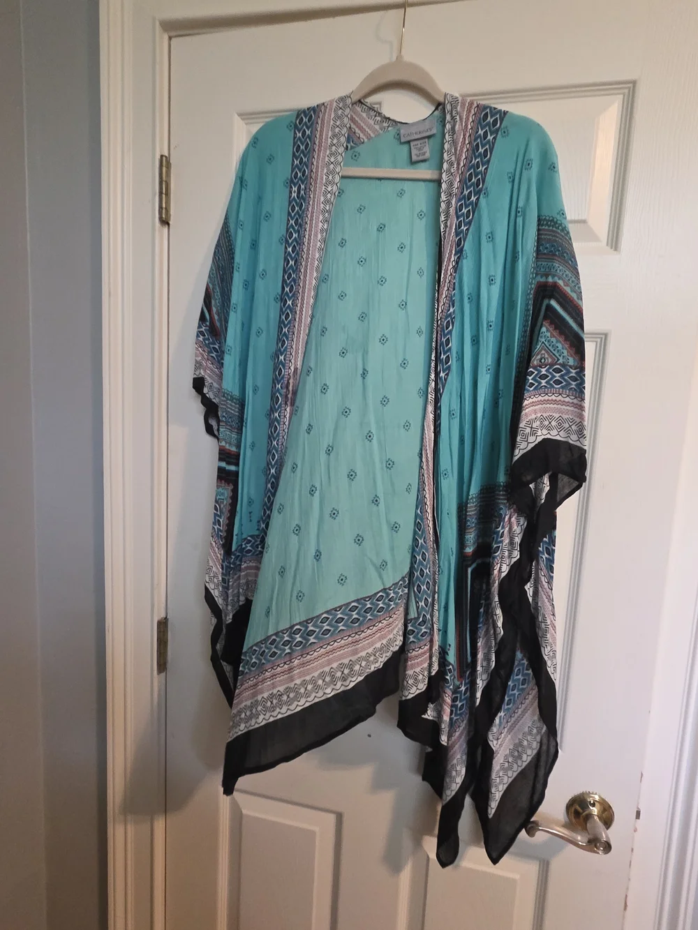 Catherines Turquoise Printed Open Kimono